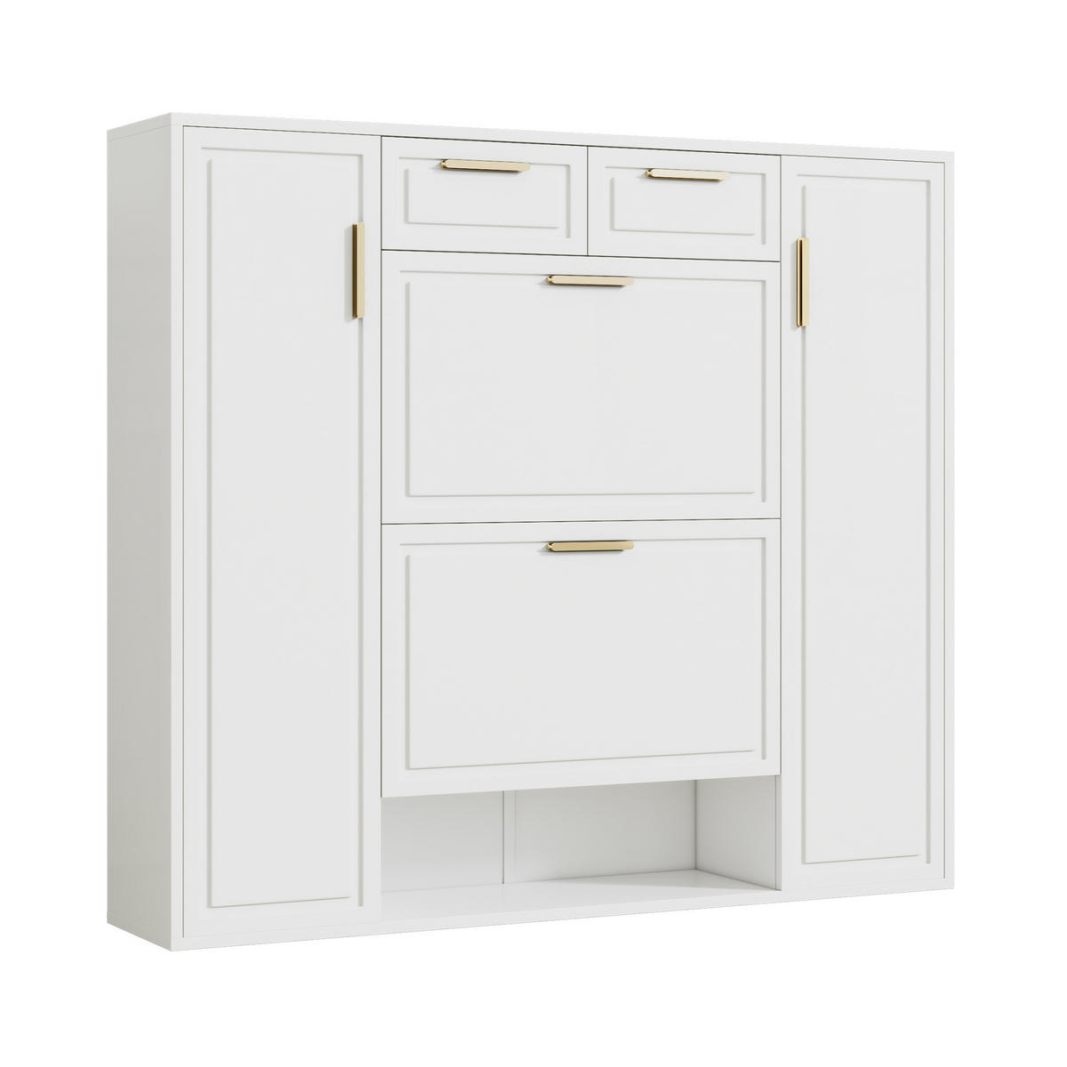 SCHUHSCHRANK 120/24/107 cm mit 2 Schubladen, 2 Türen und verstellbaren Böden - Weiß, Holzwerkstoff (120/107/24cm) - BEAOK