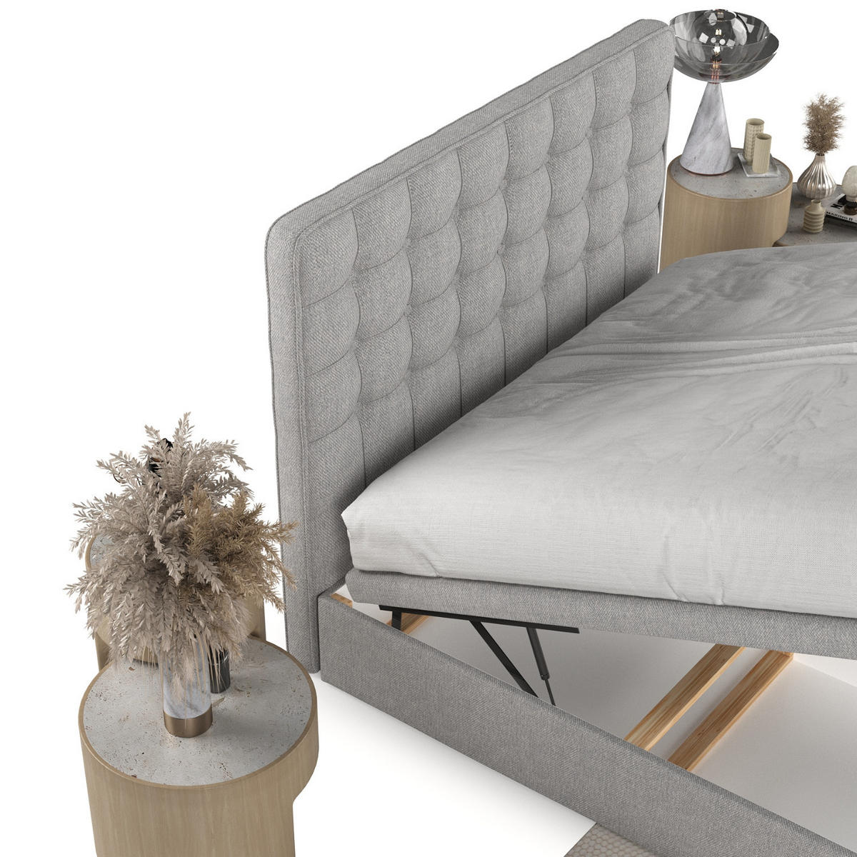 POLSTERBETT Celestia mit Stauraum 180/200 cm Grau im Megan Stoff - Schwarz/Grau, Holz/Holzwerkstoff (180/200cm) - AltaBeds