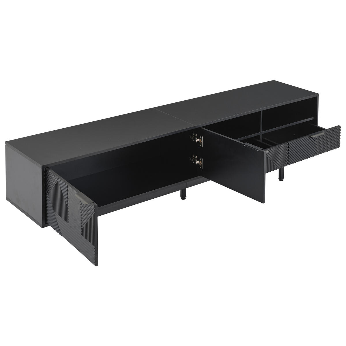 TV-ELEMENT200CM schwarz für 90ZollTV mit Stauraum und Kabelmanagement - Schwarz, Holz (52.07/12.19/115.06cm) - Raelunyi
