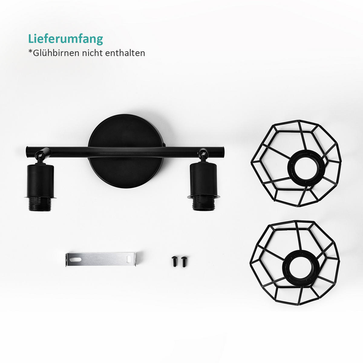 WANDLAMPE 2pcs Industrial Schwarz Aus Eisen 12/20 cm - Schwarz, Metall (12/25/25cm) - EMKE