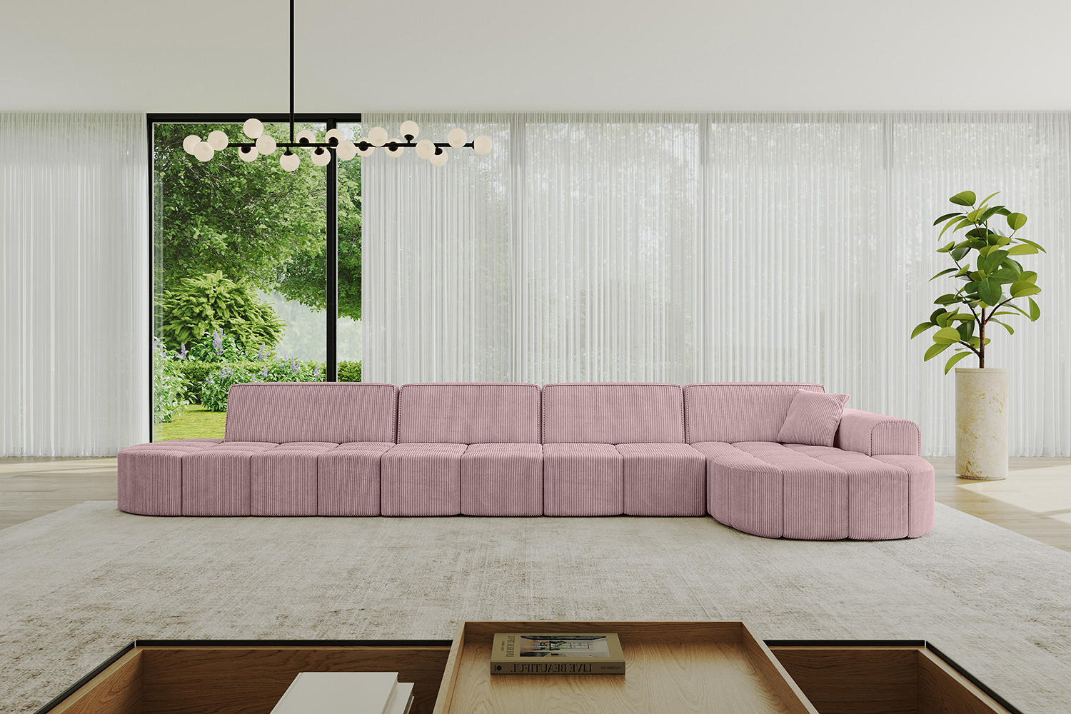 ECKSOFA Ottomane Rechts LIVO-L3 - 422x173x79,5 cm Rosa - Rosa, Holzwerkstoff/Textil (422/173cm) - ALTDECOR