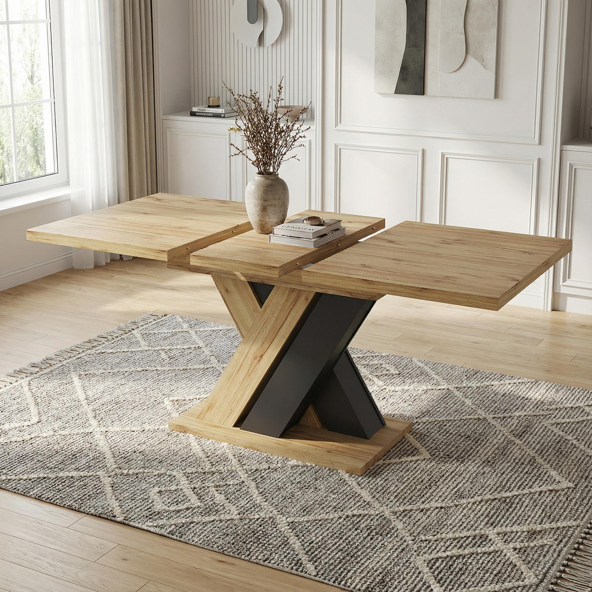 ESSTISCH ausziehbarer (119-158,5 cm) in Holzoptik & Schwarz - Eichefarben, Holzwerkstoff (80/159/75cm) - Urban Meuble
