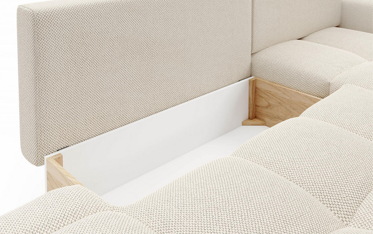 ECKSOFA L Form Hosio Beige 286/177/88 cm Rechts mit Schlaffunktion - Beige/Schwarz, Kunststoff/Textil (286/177cm) - AX Living