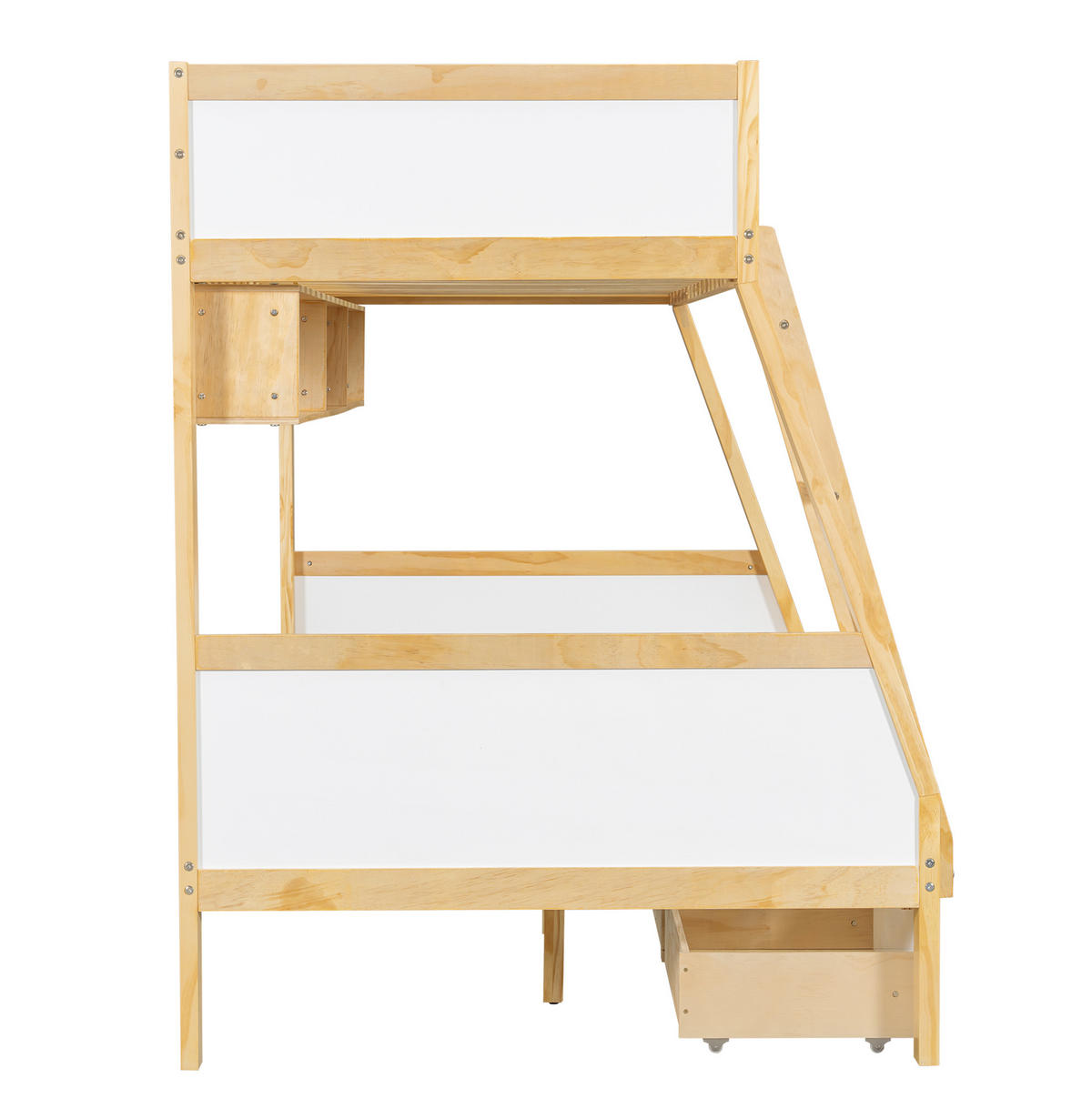 ETAGENBETT 90/200 & 120/200 cm mit Schubladen und Bücherregal in Weiß/Natur - Weiß, Holz (90/200cm) - BEAOK