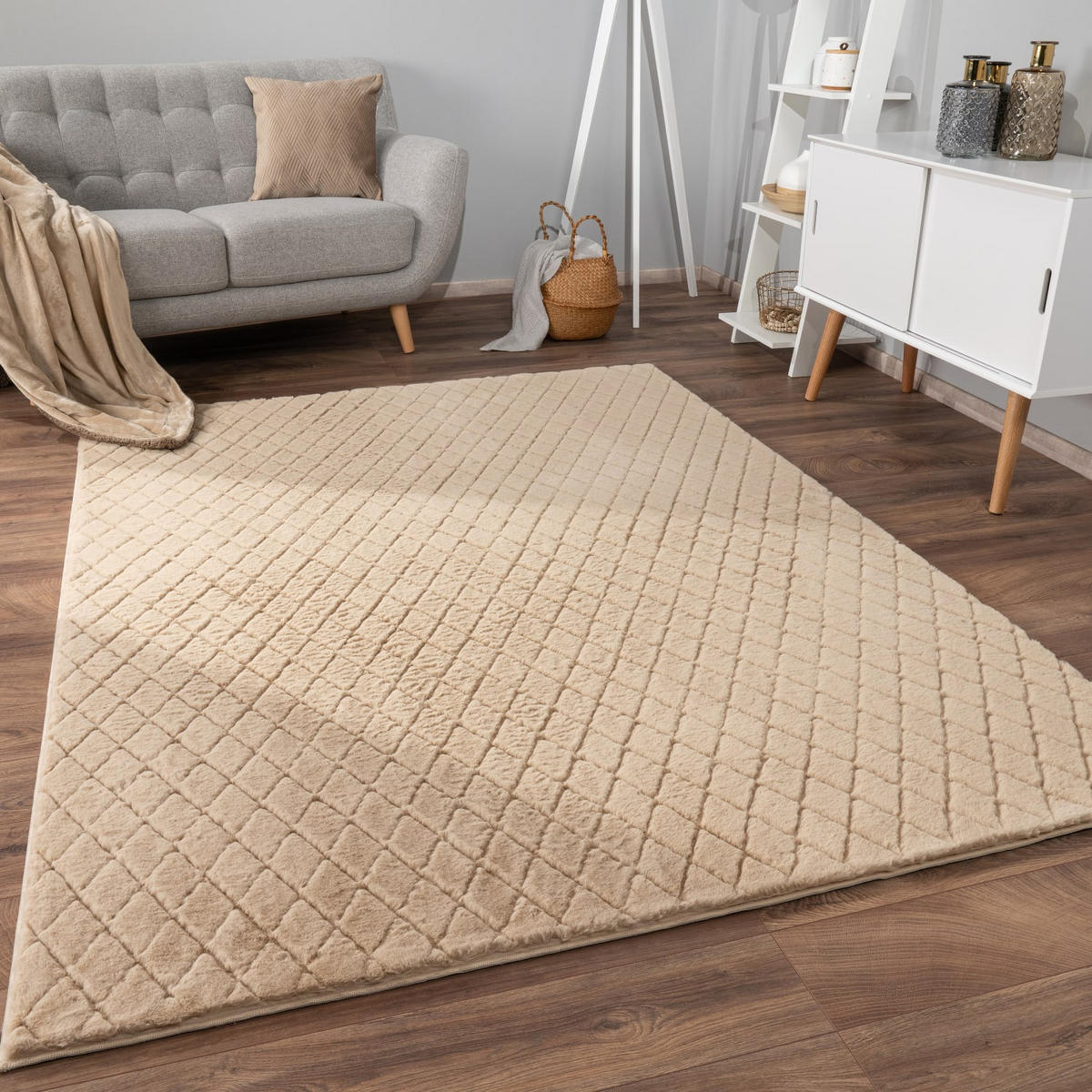 HOCHFLORTEPPICH, mit Struktur, Florhöhe 22 mm, Beige, 120 x 160 cm - Beige, Textil (120/160cm) - KADIMA DESIGN