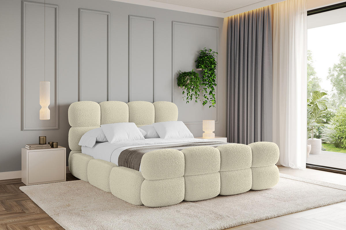 POLSTERBETT mit Bettkasten, Fußteil und Lattenrost, Bett mit Matratze H3/H4 - NOMA-Z 200x200 Beige - Taupe, Holzwerkstoff/Textil (200/200cm) - ALTDECOR