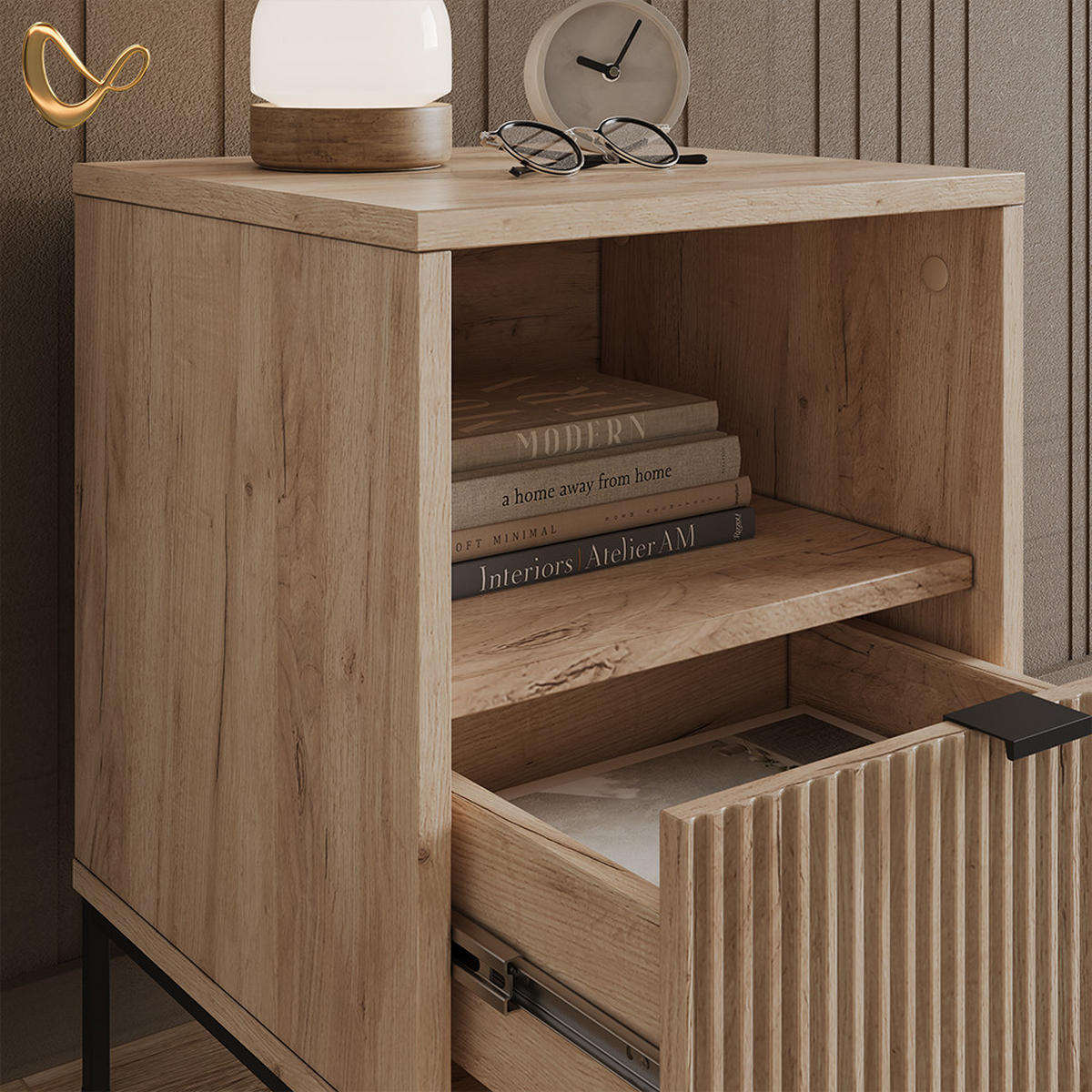 NACHTTISCH Aterno Viking Oak mit 1 Schublade - Eichefarben, Holzwerkstoff (40/55/38.1cm) - Livinity®