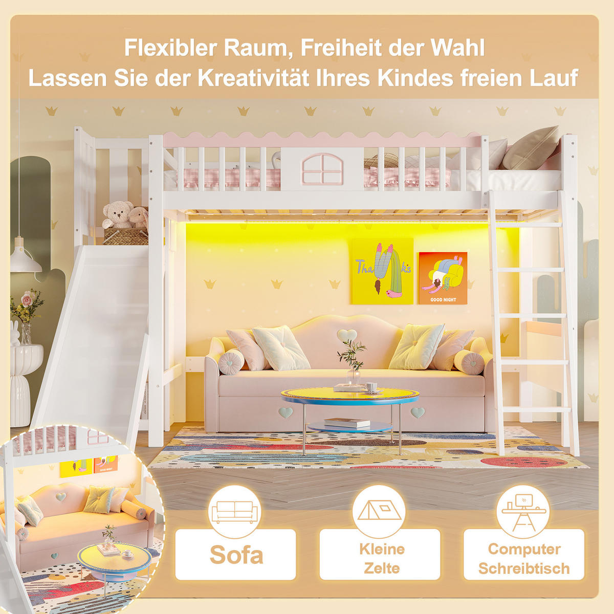 HOCHBETT 90/200 cm Weiß aus Kiefernholz mit Rutsche - Weiß, Holz (90/200cm) - OKMYHOME