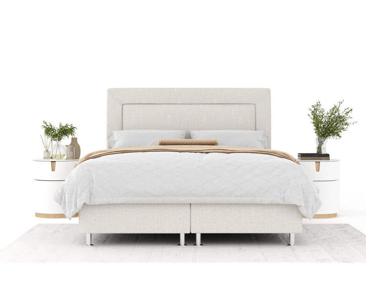BOXSPRINGBETT Laguno Hellbeige 140/200 cm mit Latex-Topper - Beige/Silberfarben, Holz/Holzwerkstoff (140/200cm) - Maison de Reve