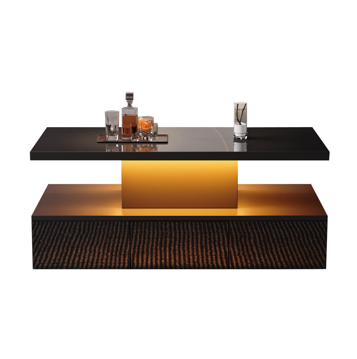 KONFERENČNÍ stolek 100/50/39 cm černý z dřevotřísky s LED osvětlením a zásuvkou - černá, kompozitní dřevo (100/50/39cm) - OKWISH