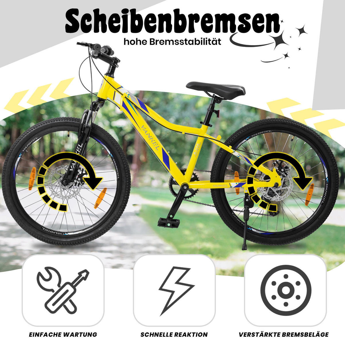 KINDERFAHRRAD 20 Zoll - Gelb mit V-Bremsen und 6-Gang-Schaltung - Stahlrahmen - Gelb, Metall (93cm) - Oxeza