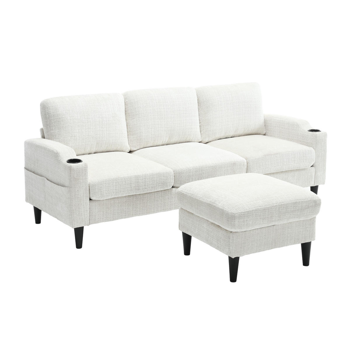 ECKSOFA 163/121/66 cm Beige mit 1 Aufbewahrungshocker, Aufbewahrungstasche und Getränkehalter - Beige, Textil (196.5/75cm) - Oxeza