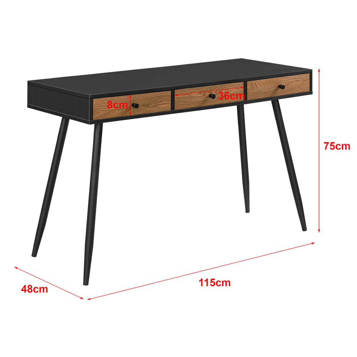 SCHREIBTISCH Tumba - Schwarz, Holzwerkstoff/Metall (48/115/75cm) - [en.casa]
