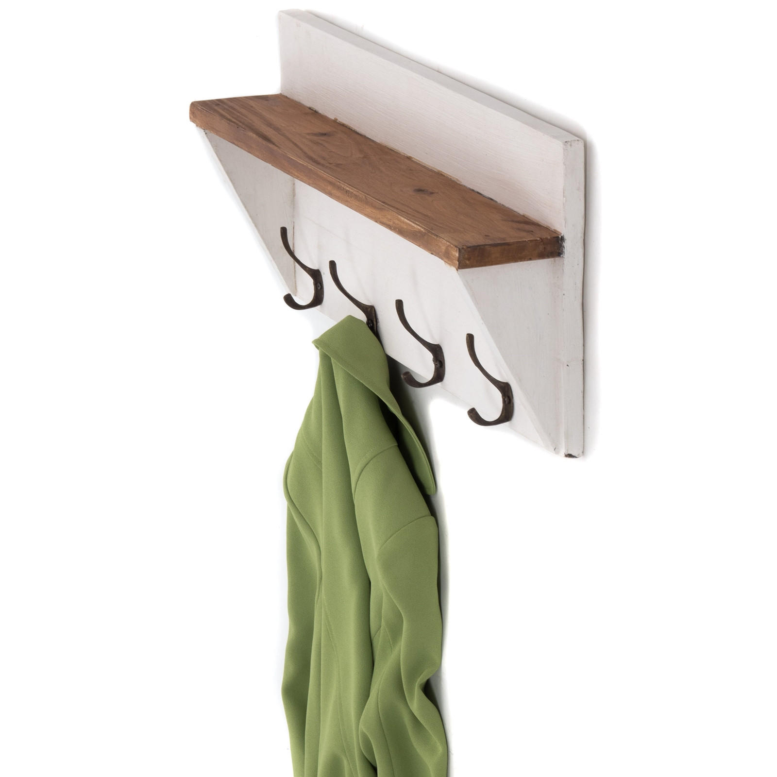 WANDGARDEROBE VINTAGE Recyclingholz, mit Regalablage, 8 Haken 06 weiß-landhaus - Weiß, Holz (60/26/10cm) - DESIGN DELIGHTS
