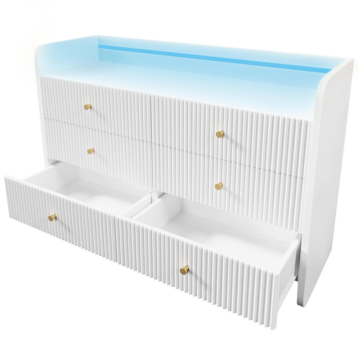 SIDEBOARD 120/40/75 cm z dřevotřísky bílá, LED osvětlení, 6 zásuvek - bílá, kompozitní dřevo (120/75/40cm) - Modenvie