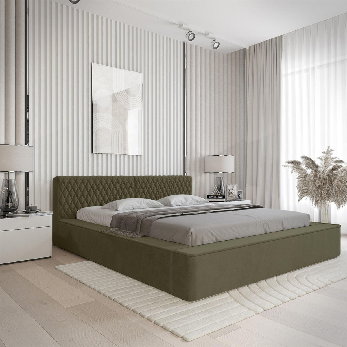 POLSTERBETT Norfolk Stoff Ditra - Grün, Holzwerkstoff/Textil (160/200cm) - Fun Möbel