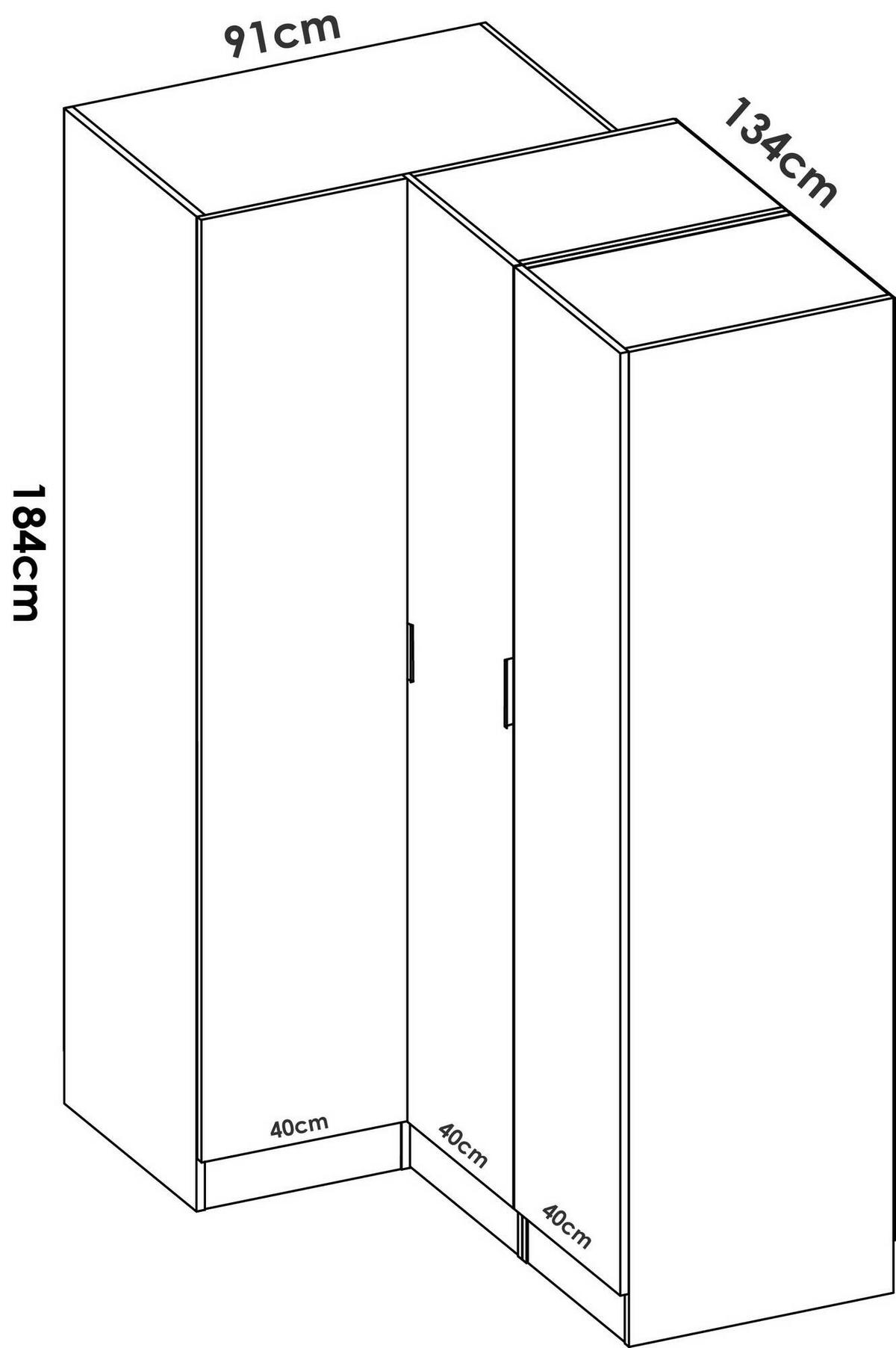 ECKKLEIDERSCHRANK Holz-Effekt Weiß 90.5x133h184 - Weiß, Holzwerkstoff (133/184/90.5cm) - DMORA