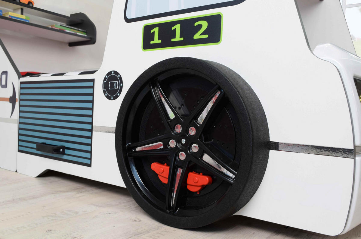 AUTOBETT Firetruck für Kinder 90x200 mit LED Leuchte und Lattenrost - Weiß, Holzwerkstoff (90/200cm) - Aileenstore