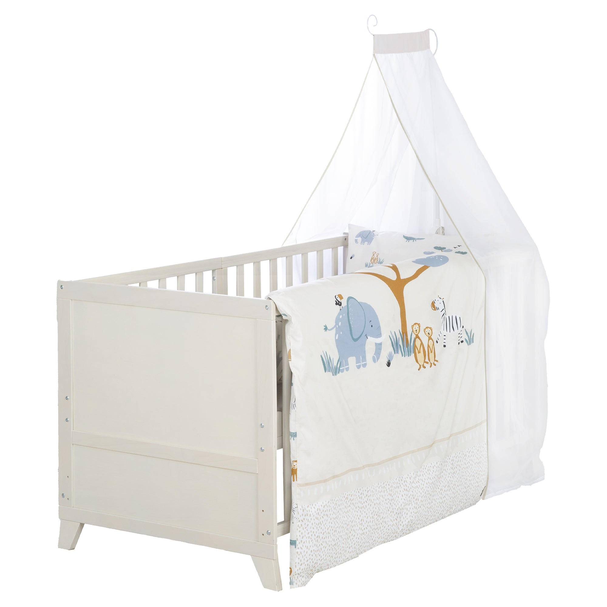 BABYBETT 'Savanna Friends' 70 x 140 inkl. kompletter Ausstattung - Naturgrau / Beige - Weiß, Holz (70/140cm) - Roba