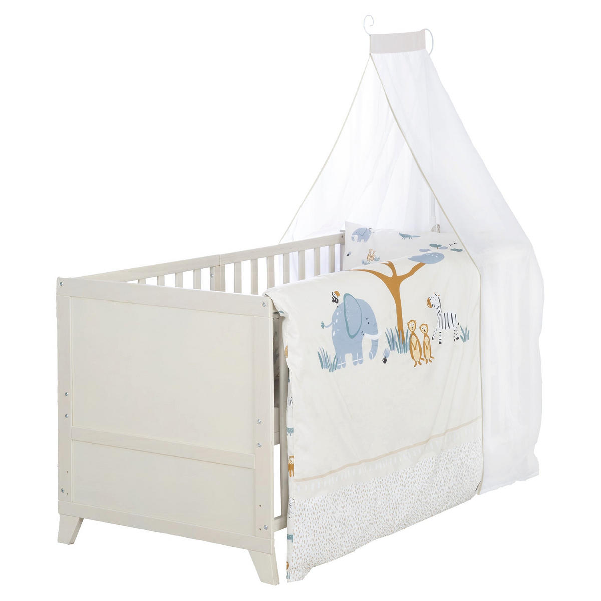 BABYBETT 'Savanna Friends' 70 x 140 inkl. kompletter Ausstattung - Naturgrau / Beige - Weiß, Holz (70/140cm) - Roba