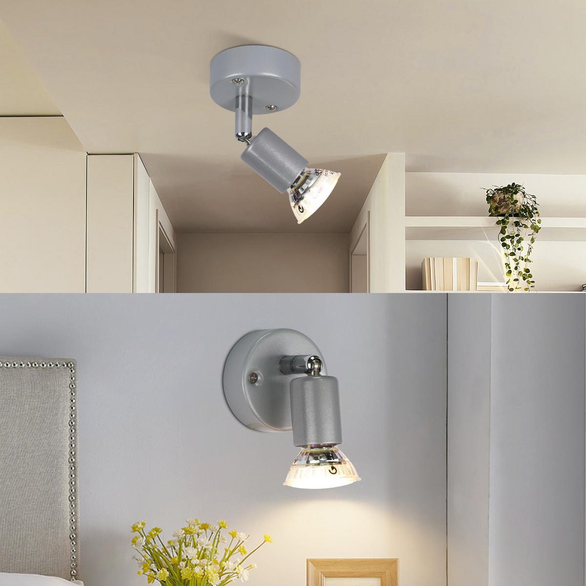 DECKENSTRAHLER Glanzric 10/7/14 cm - Silberfarben, Metall (14/10/7cm) - ZMH