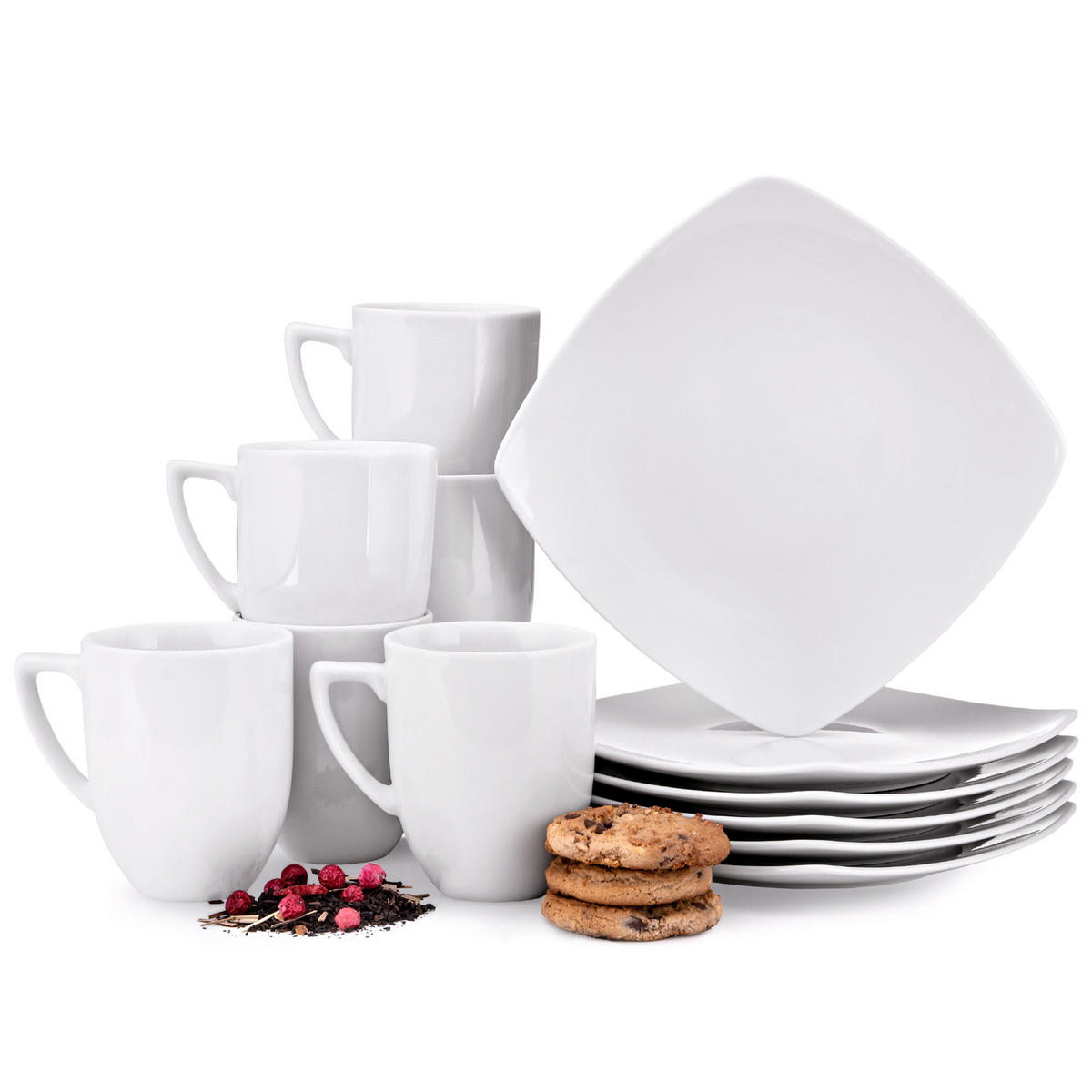 TEESERVICE CARLINA 6-Personen 12-tlg - Weiß, Keramik (14/2/14cm) - KONSIMO®