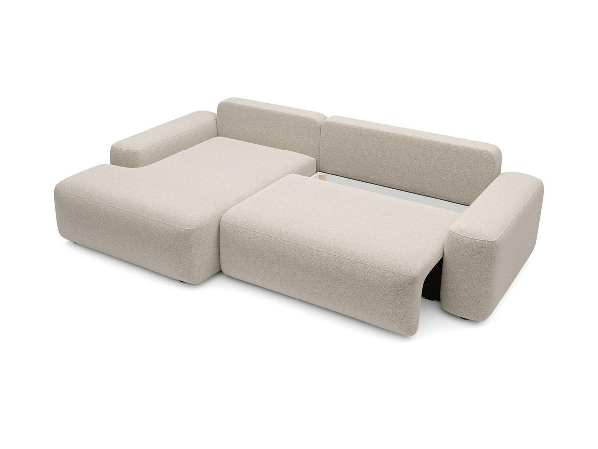 ECKSOFA RUOTA Creme Boucle-Stoff mit Schlaffunktion - Creme, Holz (264/162cm) - MASSENO