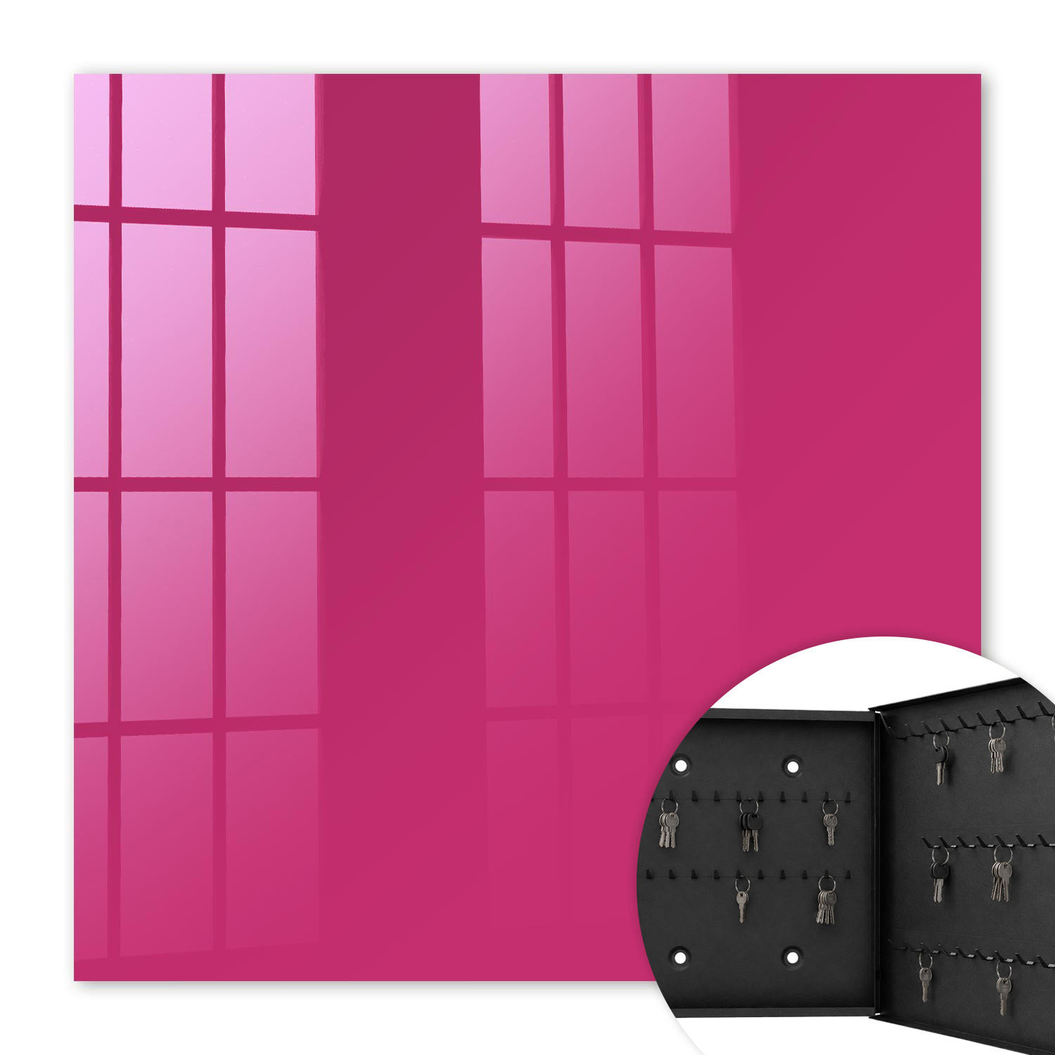 SCHLÜSSELBOX Schwarz 30x30 cm- Türöffnung nach rechts - Intensives Rosa - Pink, Metall (30/30/5cm) - TULUP