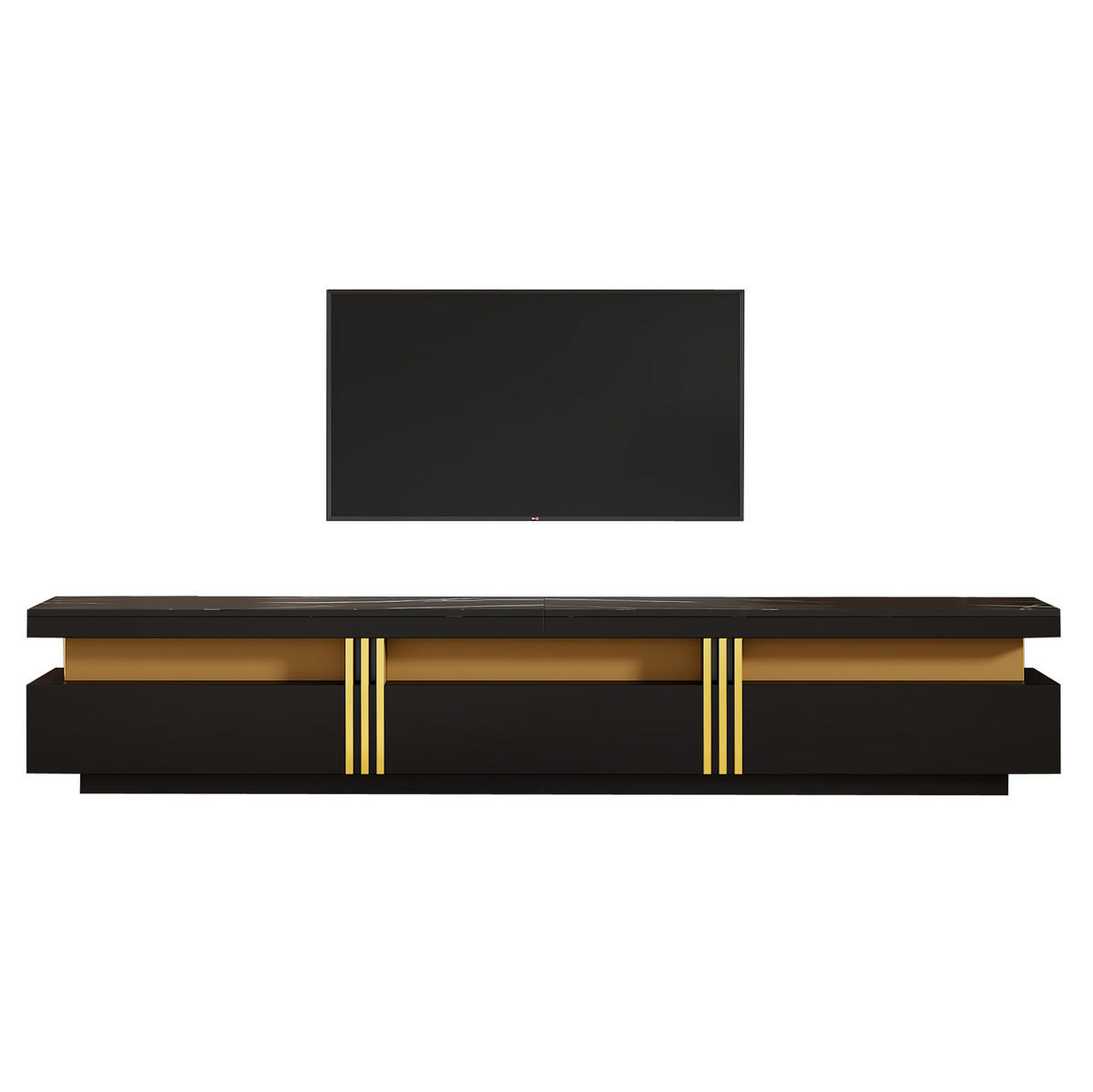 TV stolek 200/40/42 cm černý z dřevotřísky se 3 zásuvkami a vedením kabelů - černá, kompozitní dřevo (200/42/40cm) - OKWISH