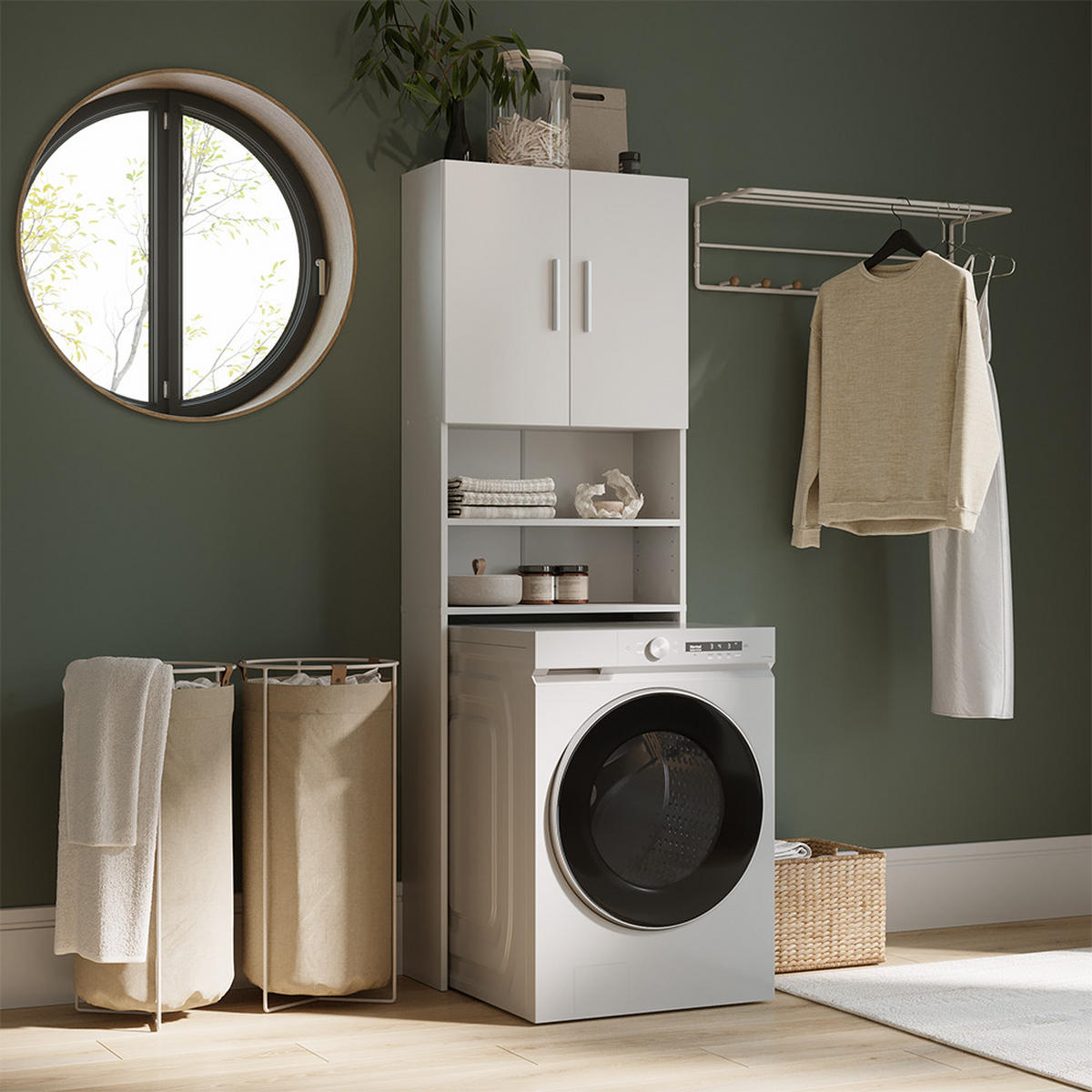 WASCHMASCHINENSCHRANK Weiß 64 x 190 cm - Weiß, Holzwerkstoff (64/190/26cm) - Vicco