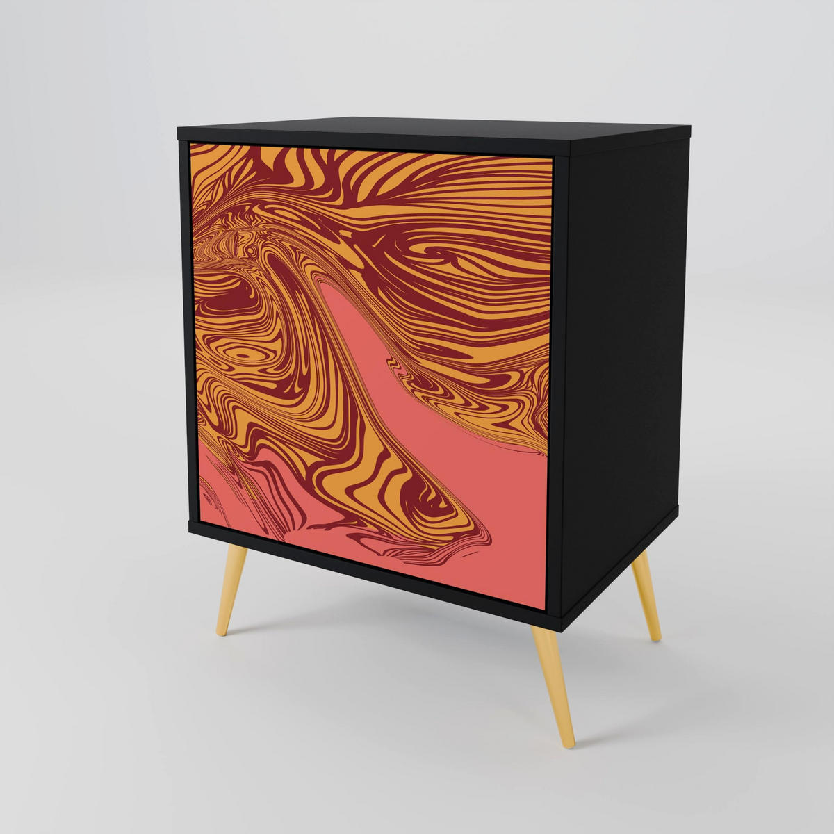 SIDEBOARD FLOATING THOUGHTS, Schwarz, 57,5x42x70,5 cm, Schwarze Metall-Sternfüße - Multicolor/Schwarz, Holzwerkstoff/Metall (57.5/70.5/42cm) - SpaceRebels