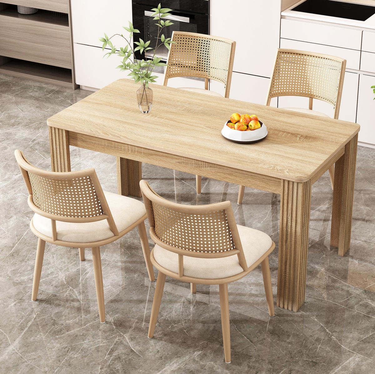 ESSZIMMERSTUHL 6er-Set mit PU-Sitz und Rattan-Rückenlehne Beige - Beige, Holz (46/80/48.1cm) - Meubliv