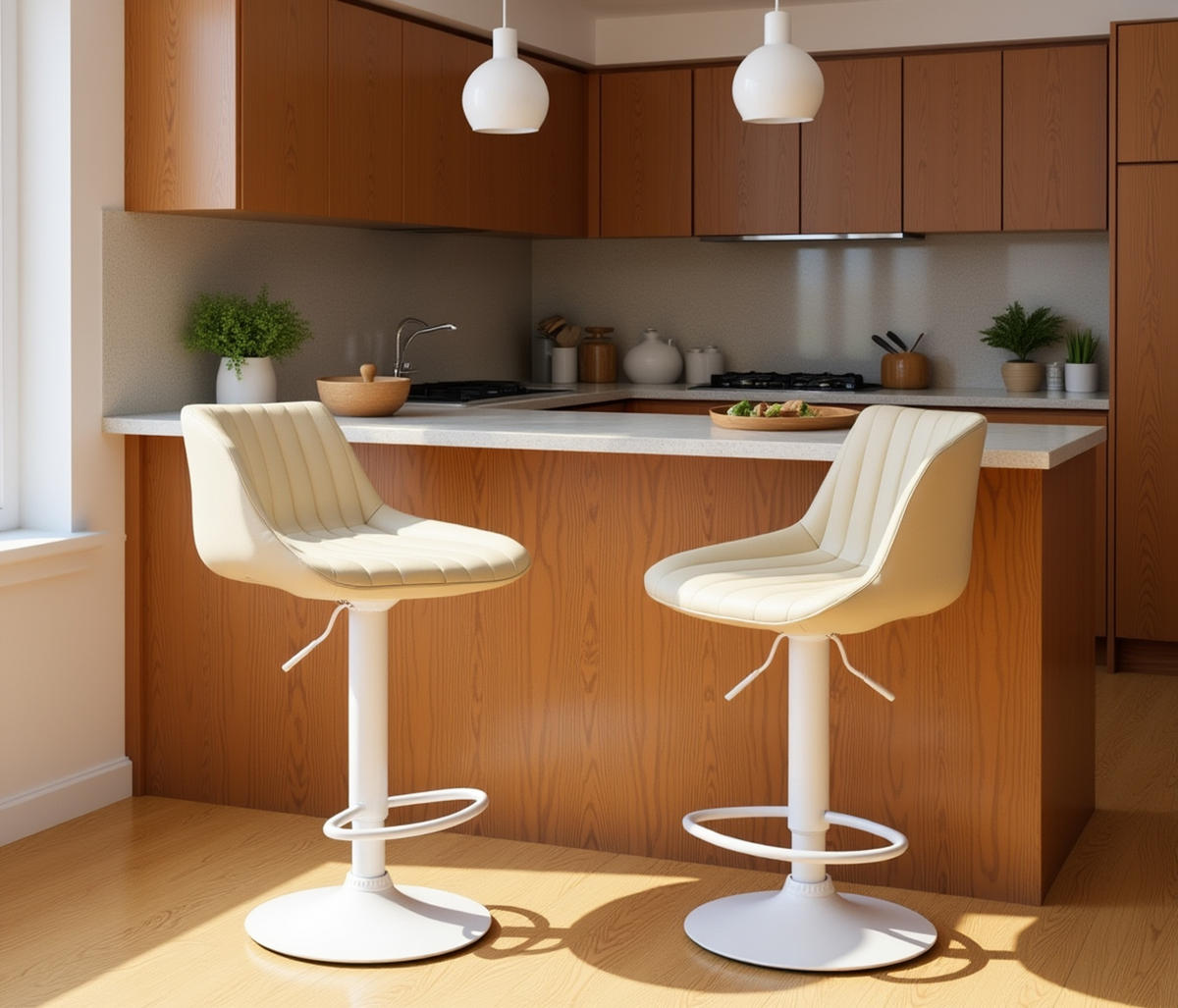 BARHOCKER Tolor Kunstleder weiß creme - Naturfarben/Weiß, Kunststoff/Metall (49.5/112/50cm) - TPFLiving
