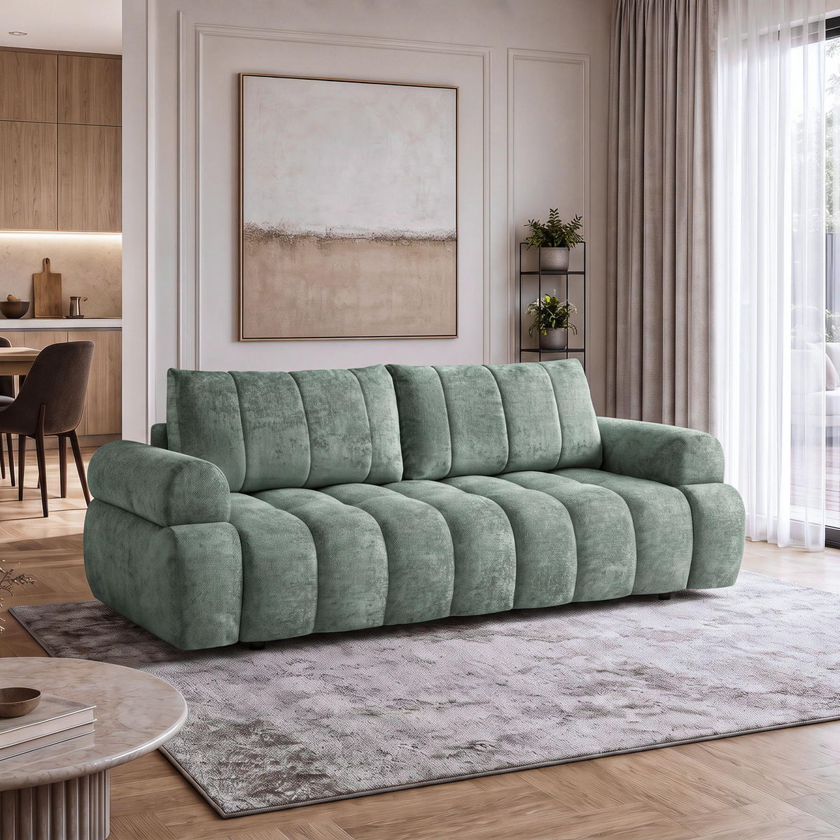 ROZKLÁDACÍ POHOVKA Mavi, 3místná s funkcí spaní, ložná plocha 195x145 cm, zelená - zelená barva, textil (255/100/110cm) - Beautysofa
