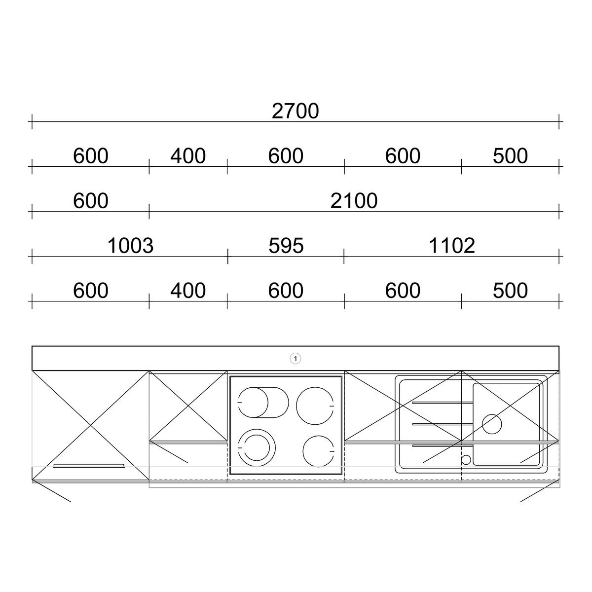 KÜCHENLEERZEILE „Dresden“ 270 cm – ohne E-Geräte – Steingrau – mit Zubehör - Edelstahlfarben/Grau, Holzwerkstoff/Metall (270/210/60cm) - GEBA