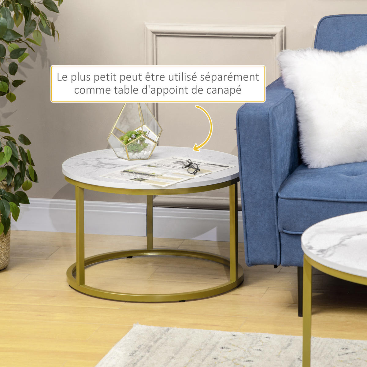 COUCHTISCH-SET Weiß Gold 2er-Set - Weiß, Holzwerkstoff (74/74/46.3cm) - PANGIVO