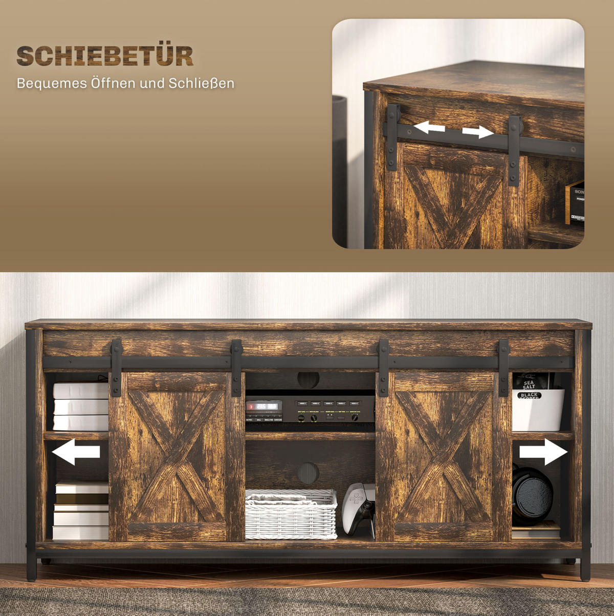 LOWBOARD 120/40/54 cm Braun aus Sperrholz mit Schiebetüren - Braun, Holzwerkstoff (40/54/120cm) - OKMYHOME