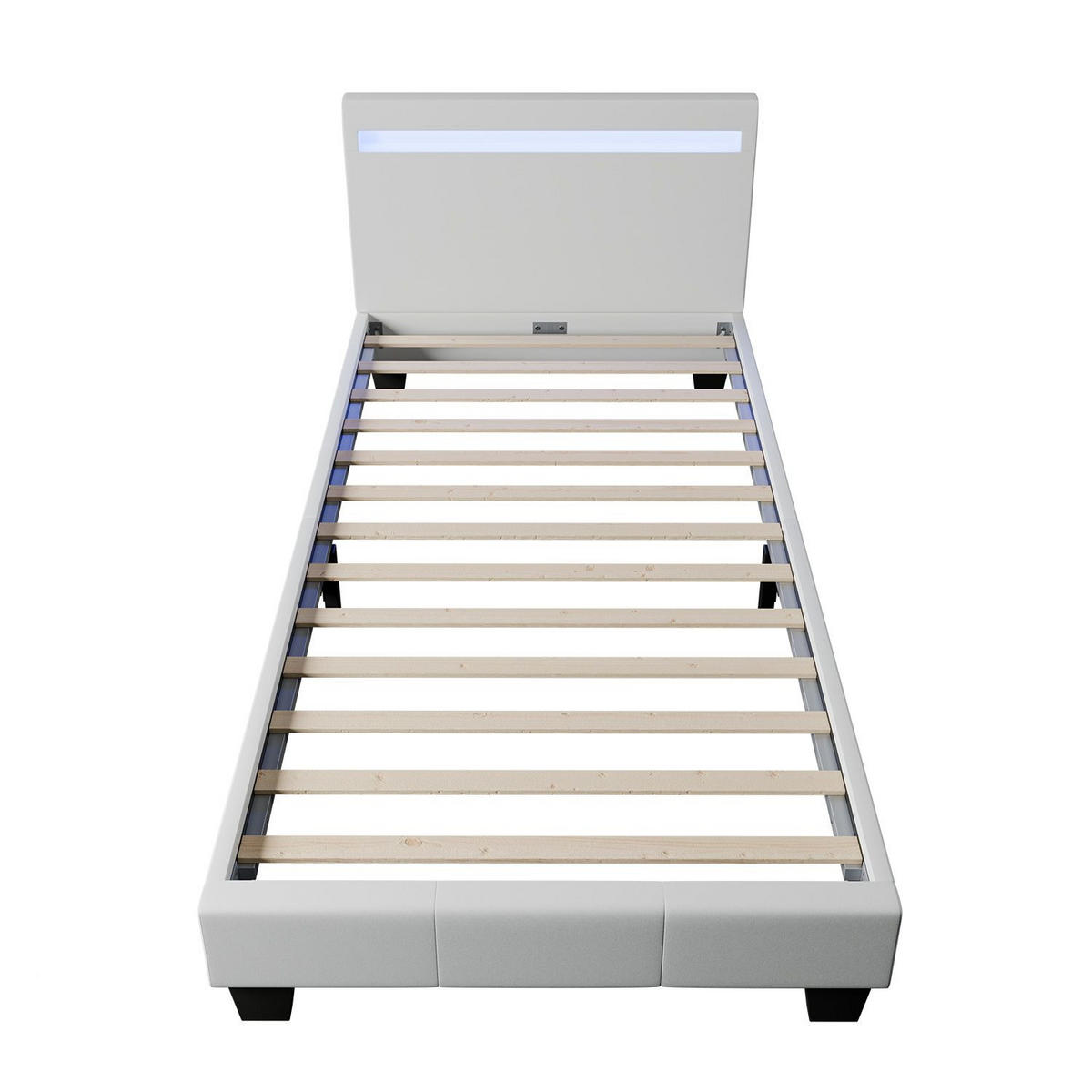 POLSTERBETT Paris mit Matratze und LED weiß 90x200cm - Weiß, Textil (90/200cm) - Juskys