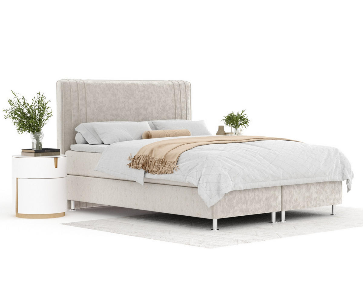 BOXSPRINGBETT Casone Ecru 180/200 cm mit Latex-Topper - Ecru/Silberfarben, Holz/Holzwerkstoff (180/200cm) - Maison de Reve