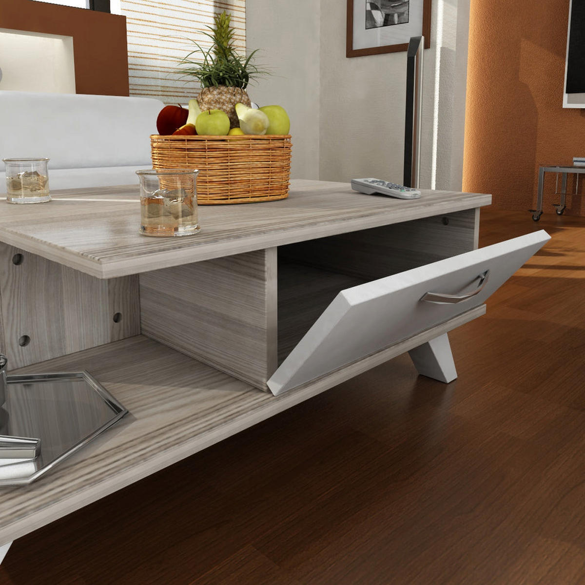 COUCHTISCH Arsenal Weiß Cordoba - Beige/Silberfarben, Holzwerkstoff (60/90/33cm) - moebel17