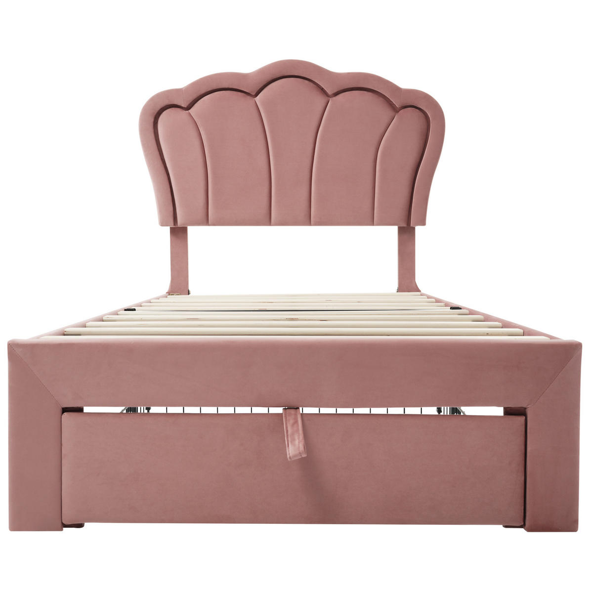 KINDEREINZELBETTEN aus Samt 90x200 cm in Rosa mit LED & Schublade - Rosa, Textil (90/200cm) - Modfu