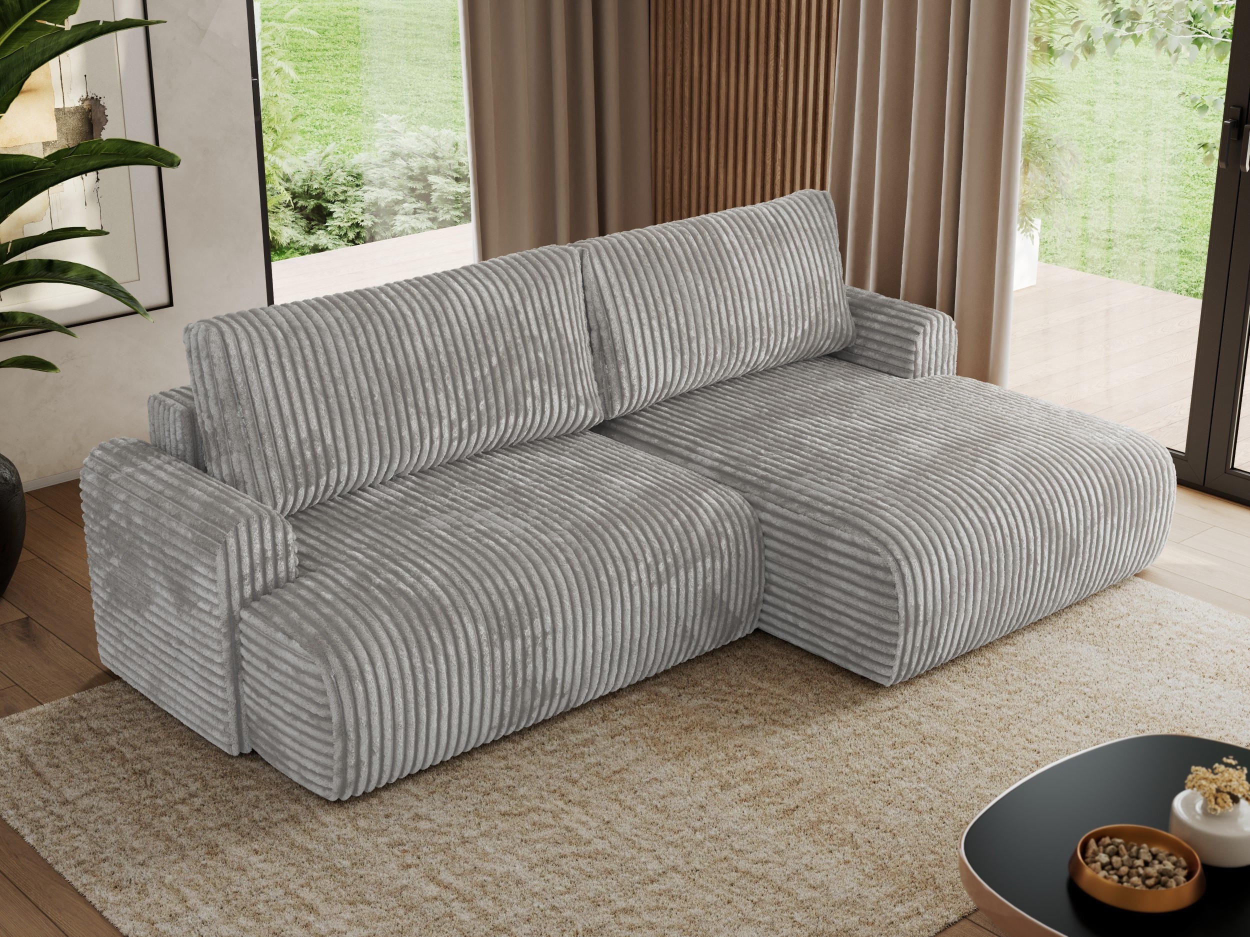 ECKSCHLAFSOFA TONO L Grau Cord - rechts - Schwarz/Grau, Kunststoff/Textil (150/260cm) - MKS