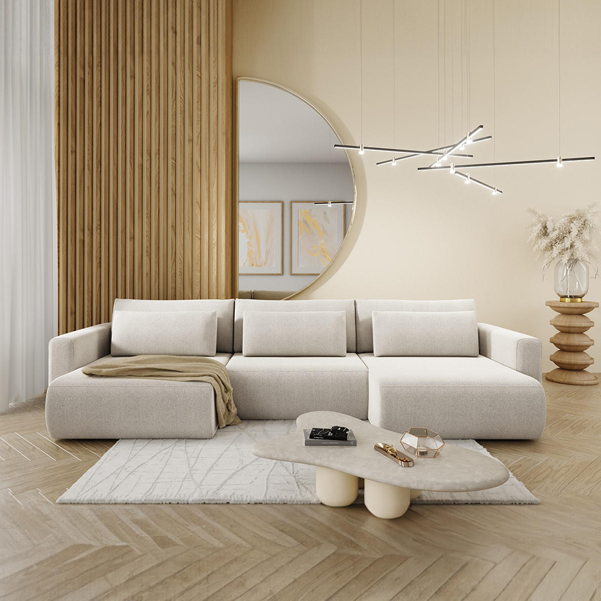 PANORAMASOFA Evy 4 Sitzplätze Hellgrau - Grau, Holz (340/82/149cm) - Petits-meubles