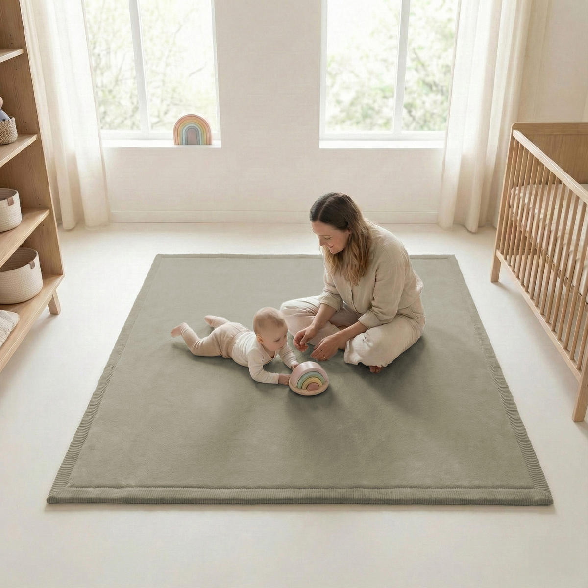 KRABBELTEPPICH samtweich & kuschelig - Schilfgrün 200x200cm - Grün, Textil (150/100cm) - Sanosoft