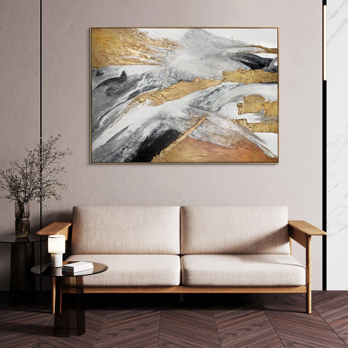 GEMÄLDE Goldene Symphonie II Schattenfugenrahmen Gold 140x100 cm - Goldfarben, Holz (140/100cm) - YS-art gallery