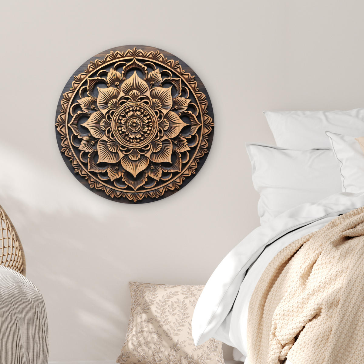 WANDBILD Mandala - Holz - Blumen - Braun 60x60 cm - Gelb, Kunststoff (60/60cm) - MuchoWow