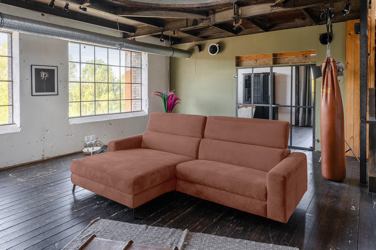 ECKSOFA LAISKA Braun Cord - Dunkelbraun/Schwarz, Textil/Metall (282/177cm) - KAWOLA