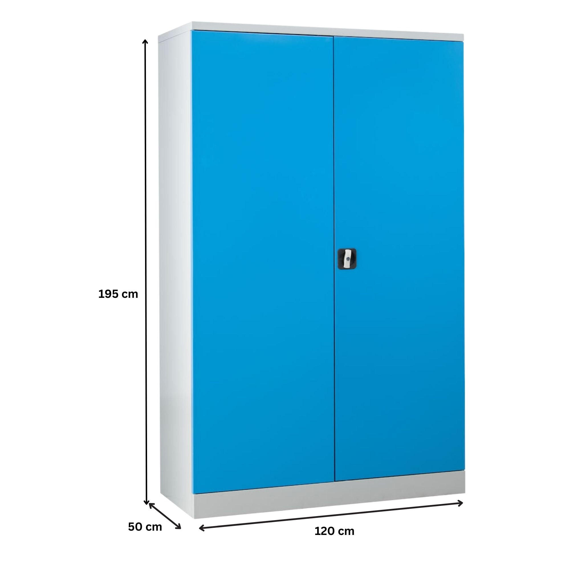 STAHLSCHRANK Bee mit 8 lackierten Fachböden 195x120x50 cm Korpusfarbe Lichtgrau Frontfarbe Lichtblau - Hellblau, Metall (120/195/50cm)