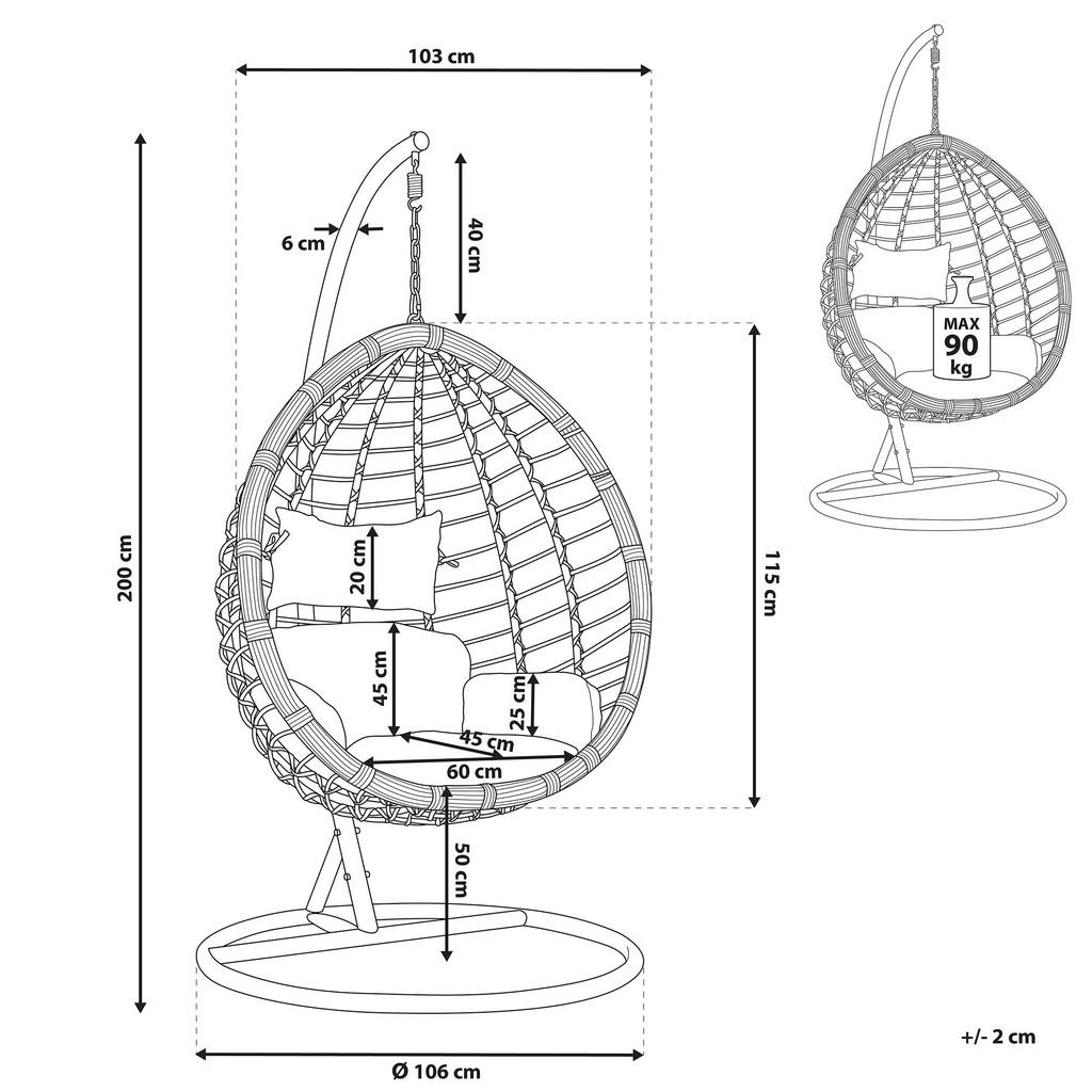 Thumbnail - Beliani Hängesessel, Weiß, Kunststoff, 108x200x108 cm, Gartenmöbel, Hängesessel
