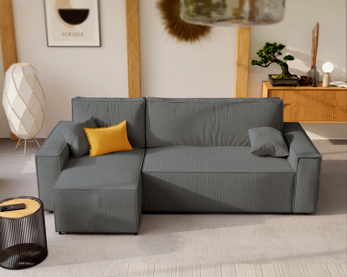 ECKSOFA Paris mit Schlaffunktion Cord - Grau, Textil (244/155cm) - Idohome